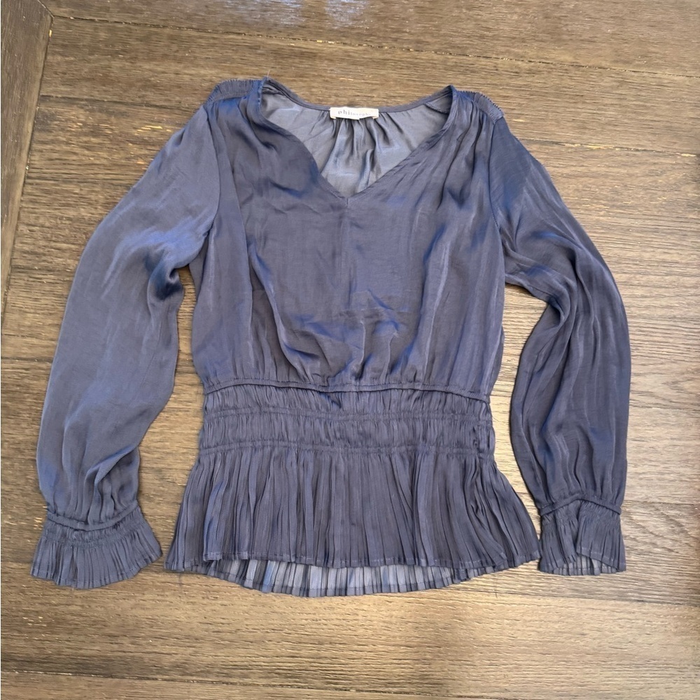 Philosophy Blue Women's Top pleating and ruching denim color soft feel medium